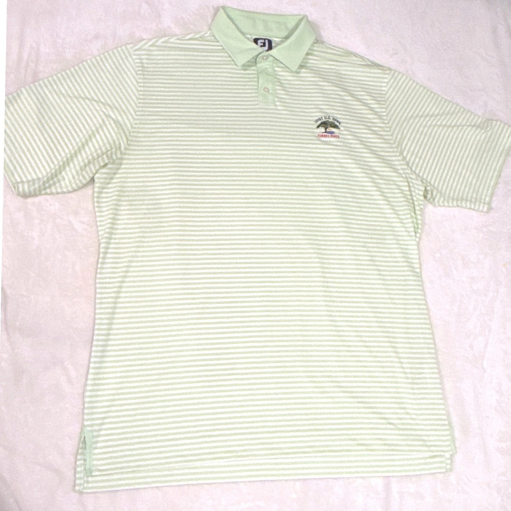 FootJoy Mens Polo XL Green Striped 121st US Open Torrey Pines Golf Shirt